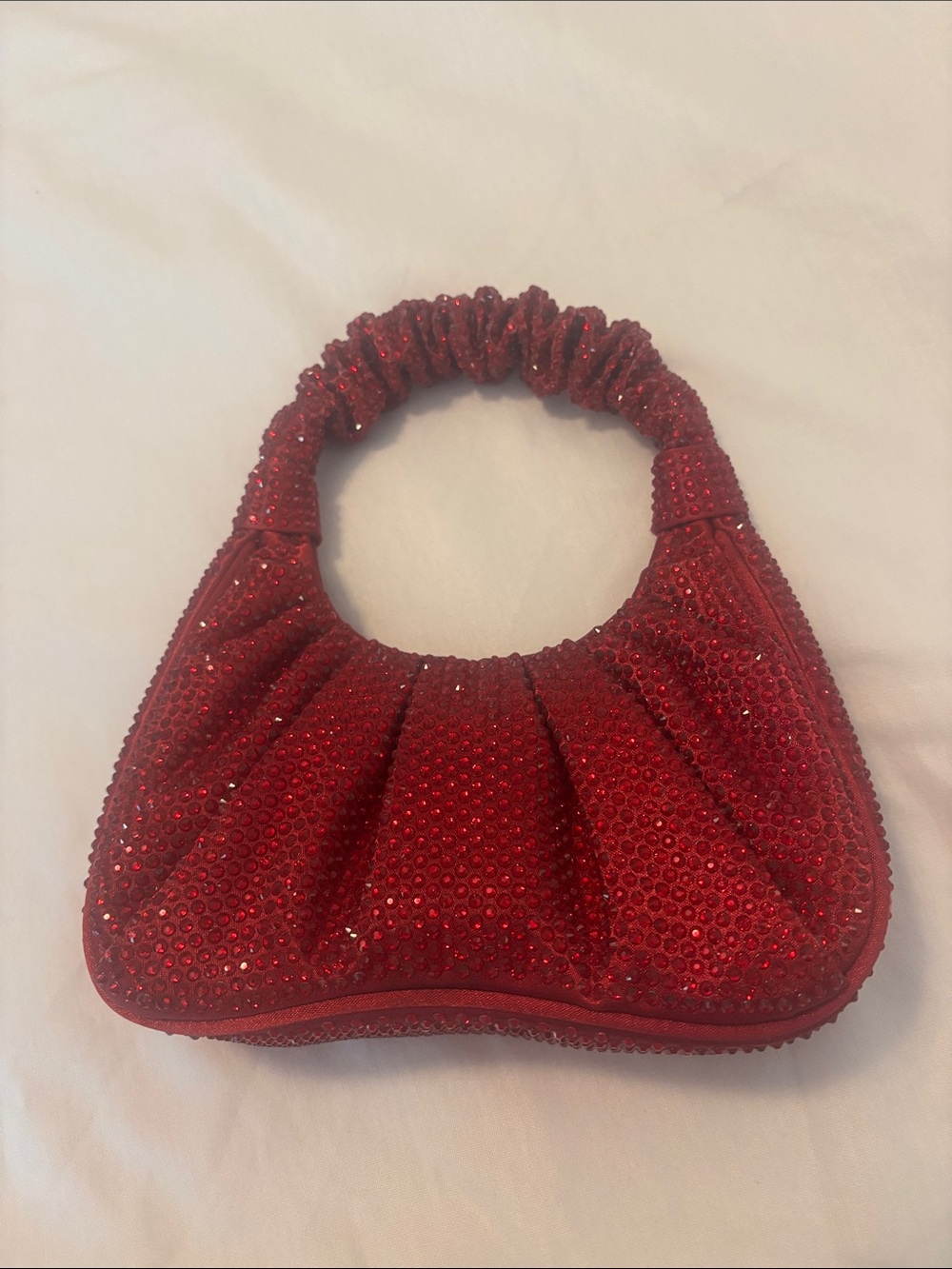 JW PEI Ruby Red Gabbi Crystal Ruched Hobo Handbag sparkly formal night out bag